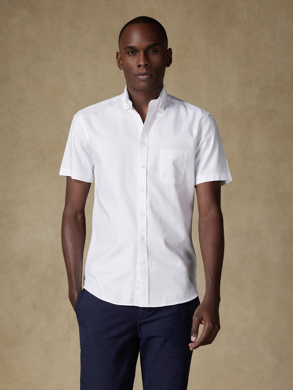 White twill short sleeves shirt - Button down collar