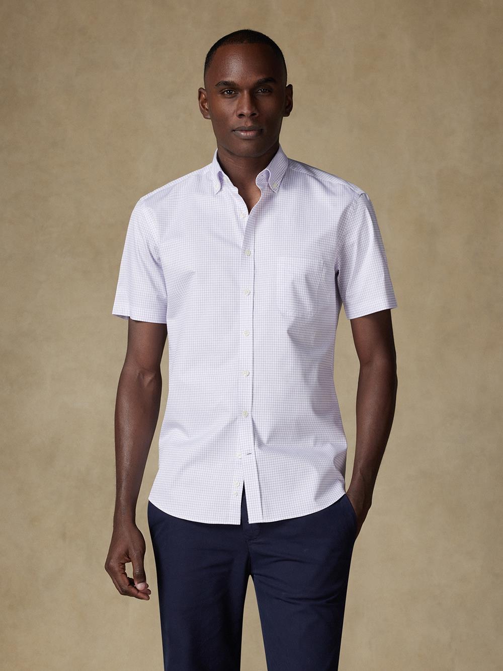 Chemise manches courtes Warren à carreaux parme - Col boutonné