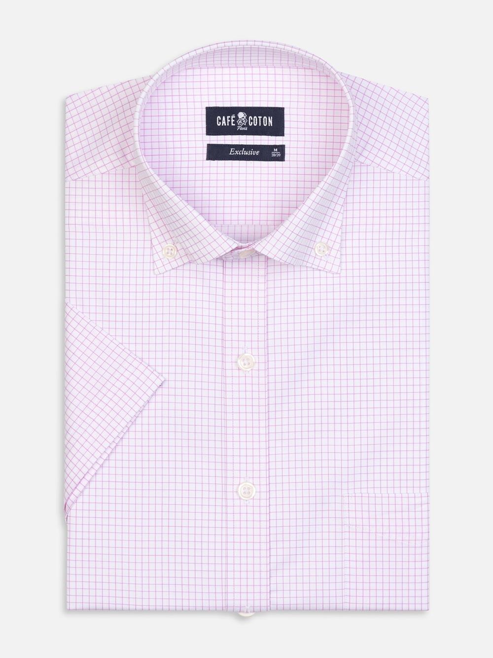 Buton down collar Warren check shortsleeves shirt - Pink