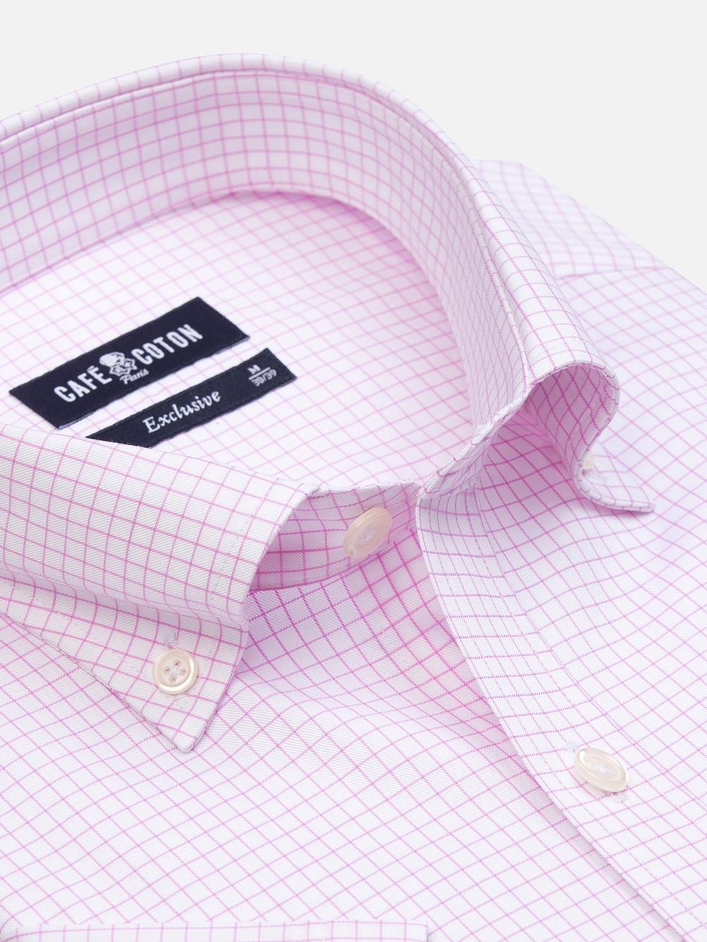 Camicia manica corta manica corta Warren a quadri rosa - Con buttoncini