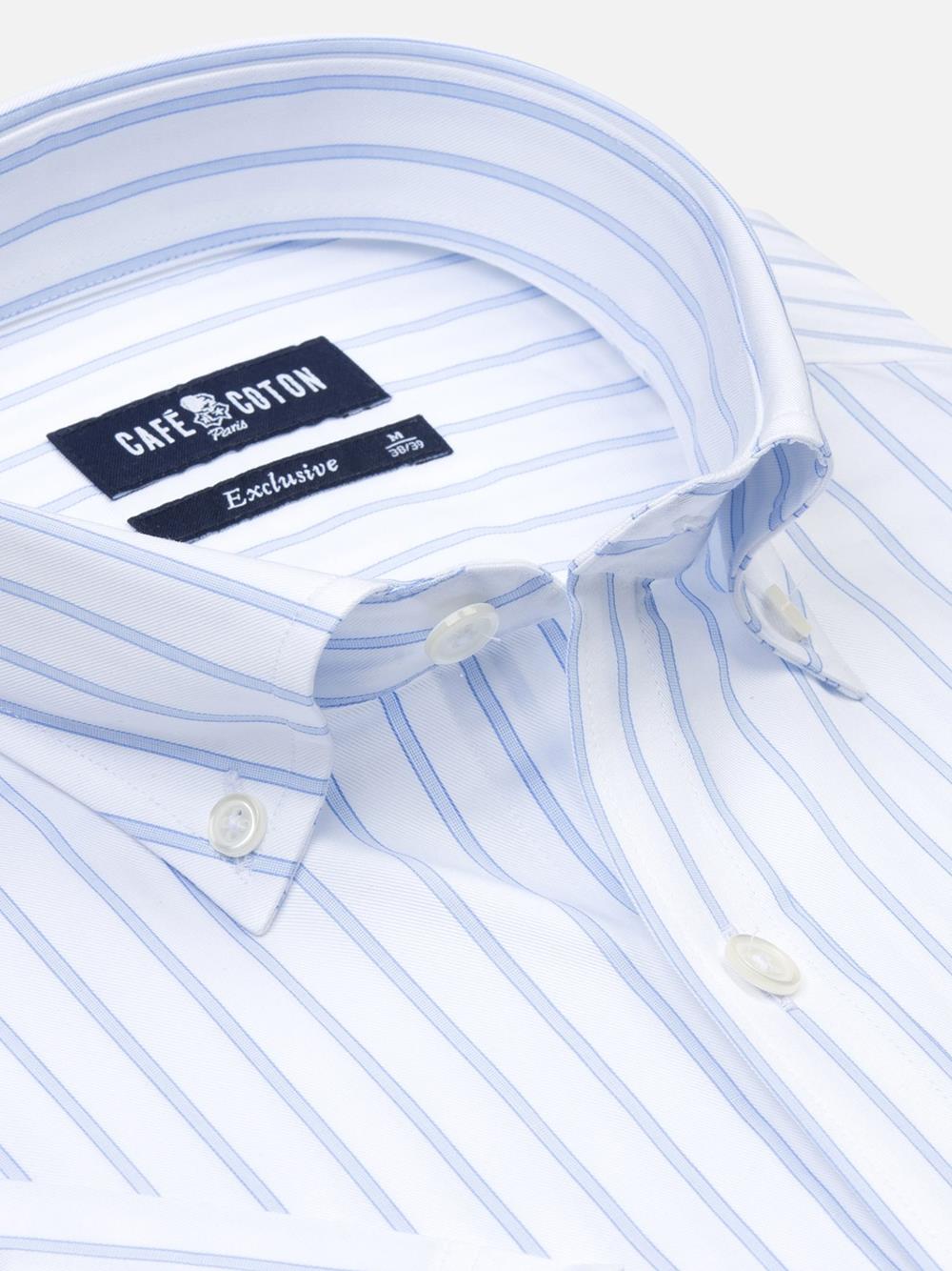 White stripes blue sky twill shirt - Short sleeves