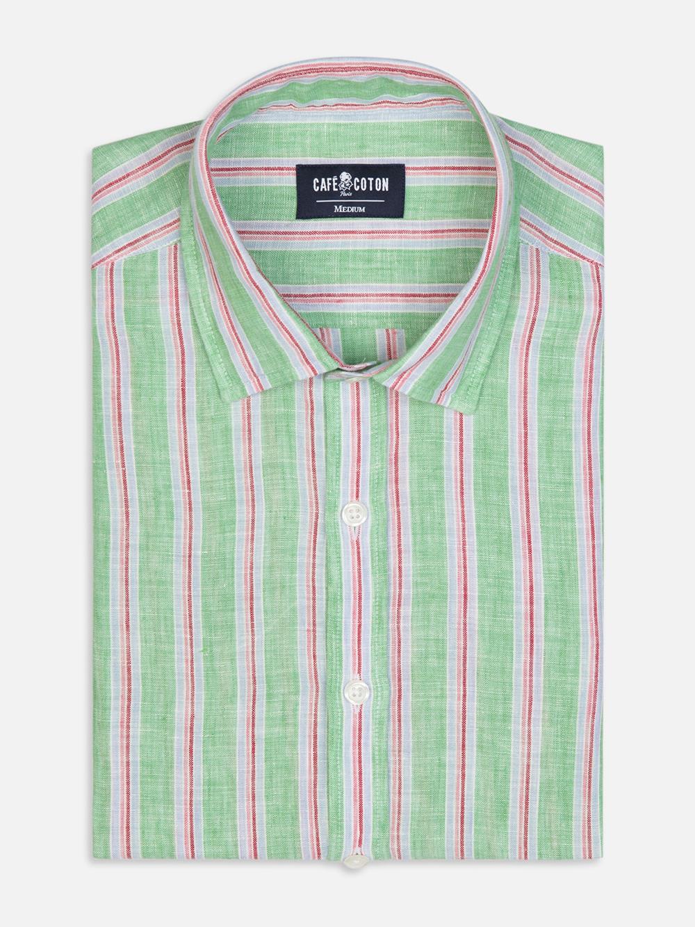Camicia di lino Dustin a righe verdi
