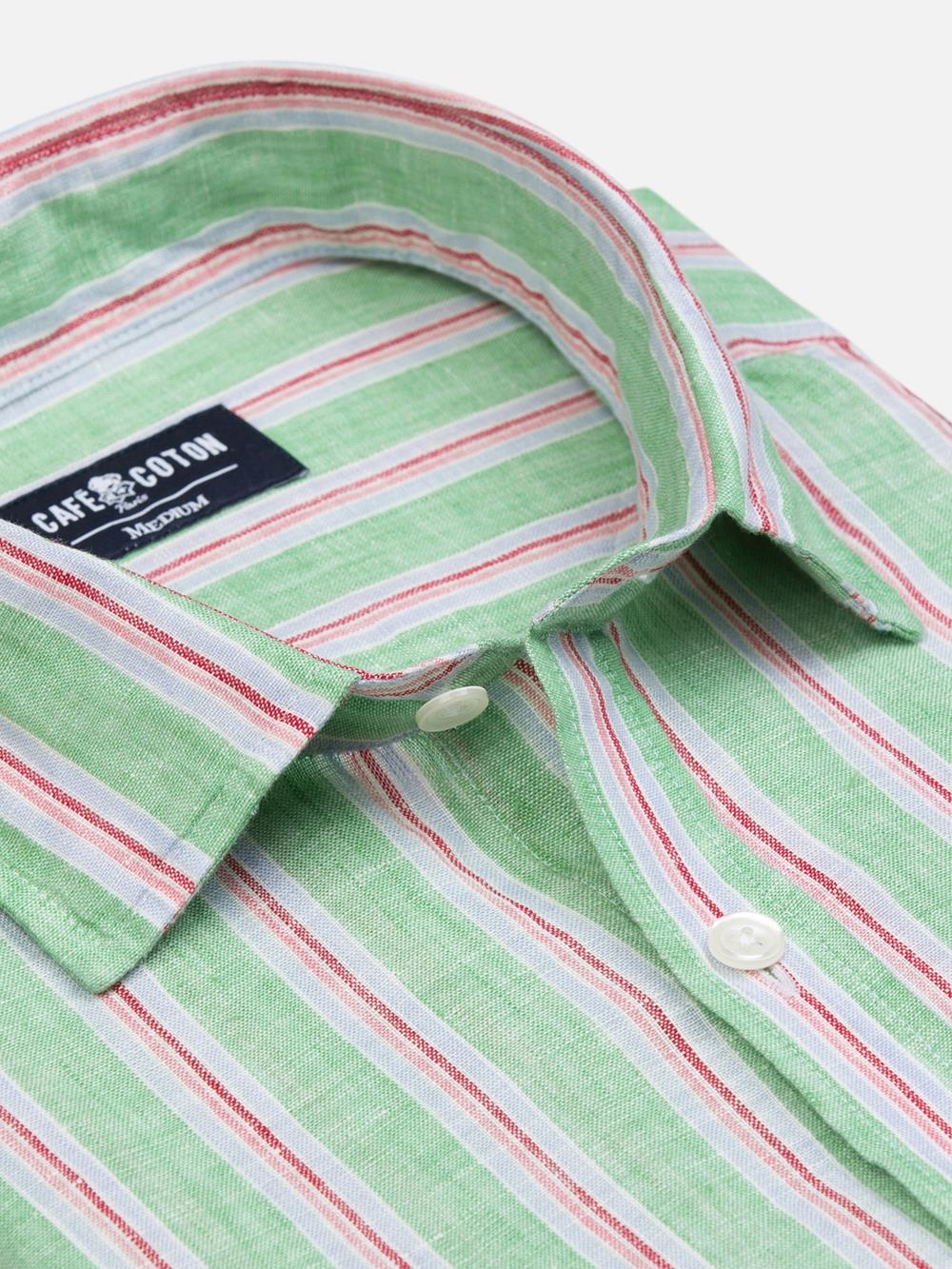 Camisa Dustin de lino rayas verdes