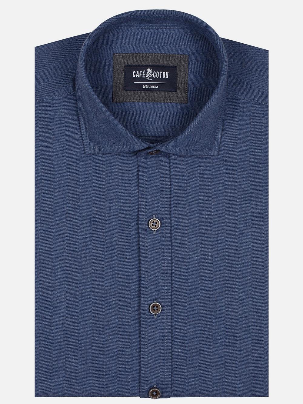 Herringbone navy flannel shirt