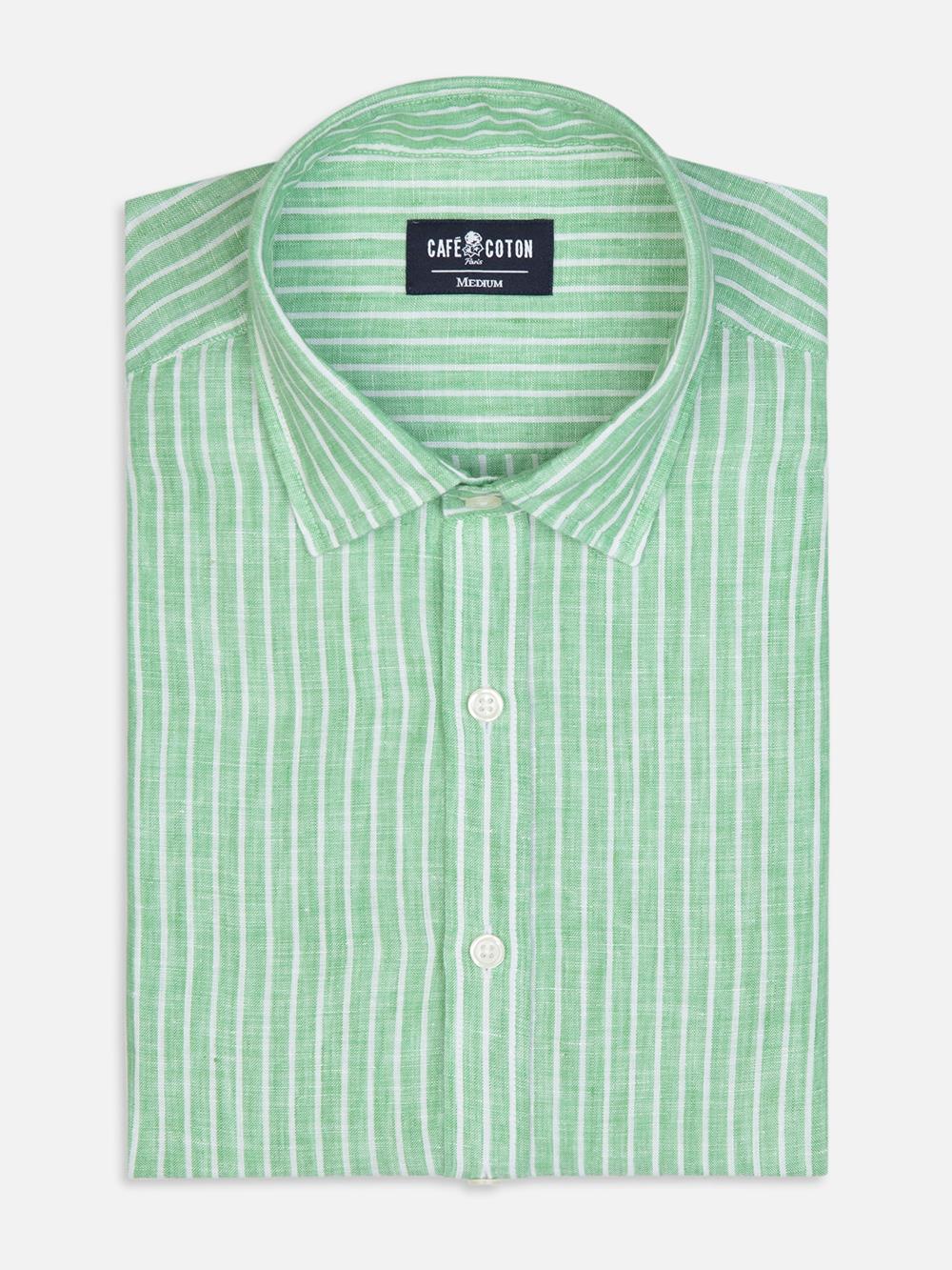 Karl shirt in green linen stripes