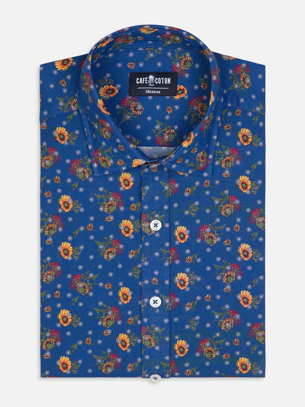 Keith shirt in linen with floral pattern