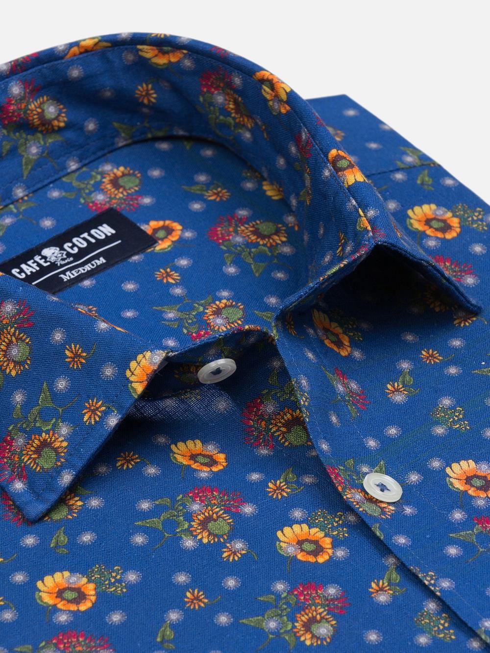 Keith shirt in linen with floral pattern