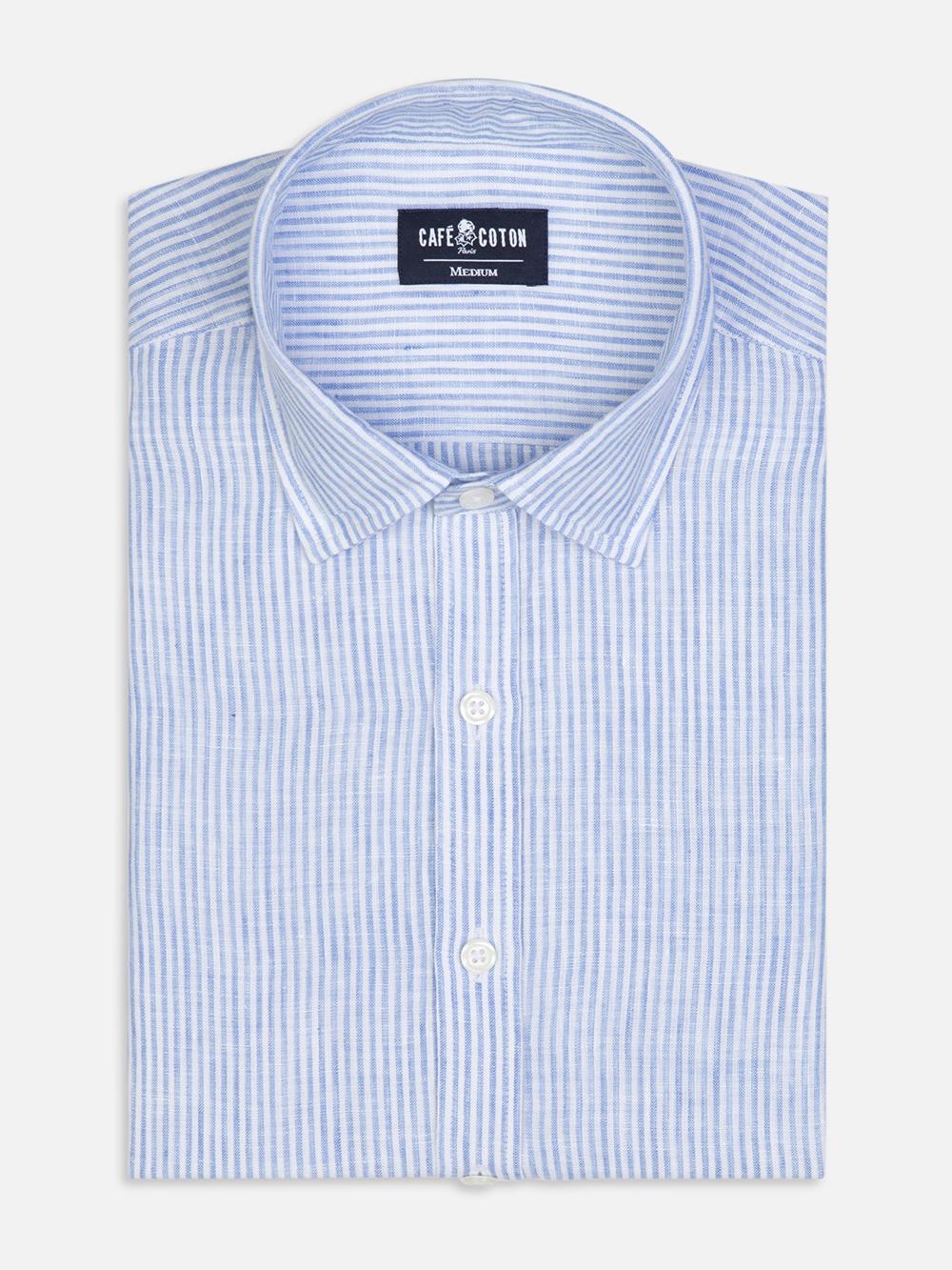 Randy shirt in linen with sky blue stripes