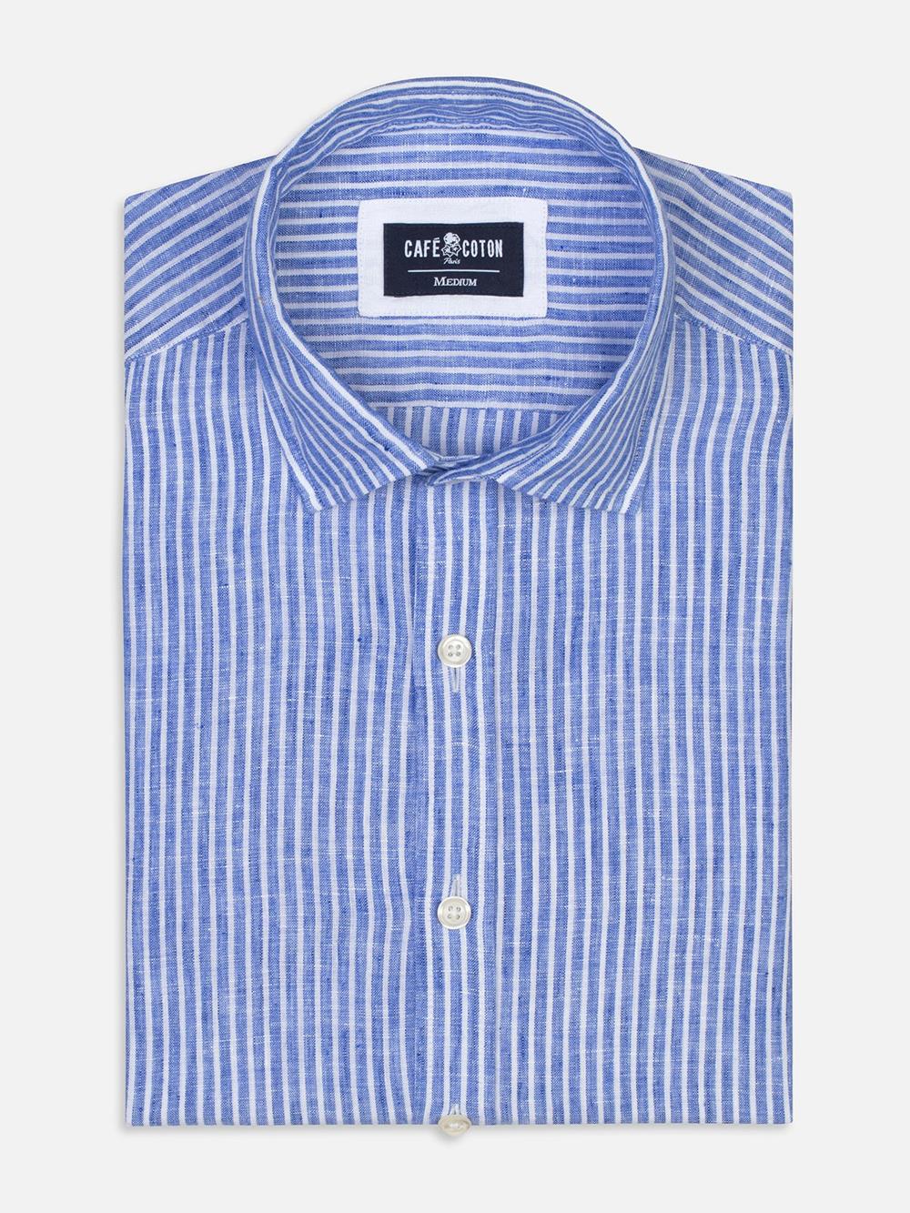 Blue stripes linen slim fit shirt