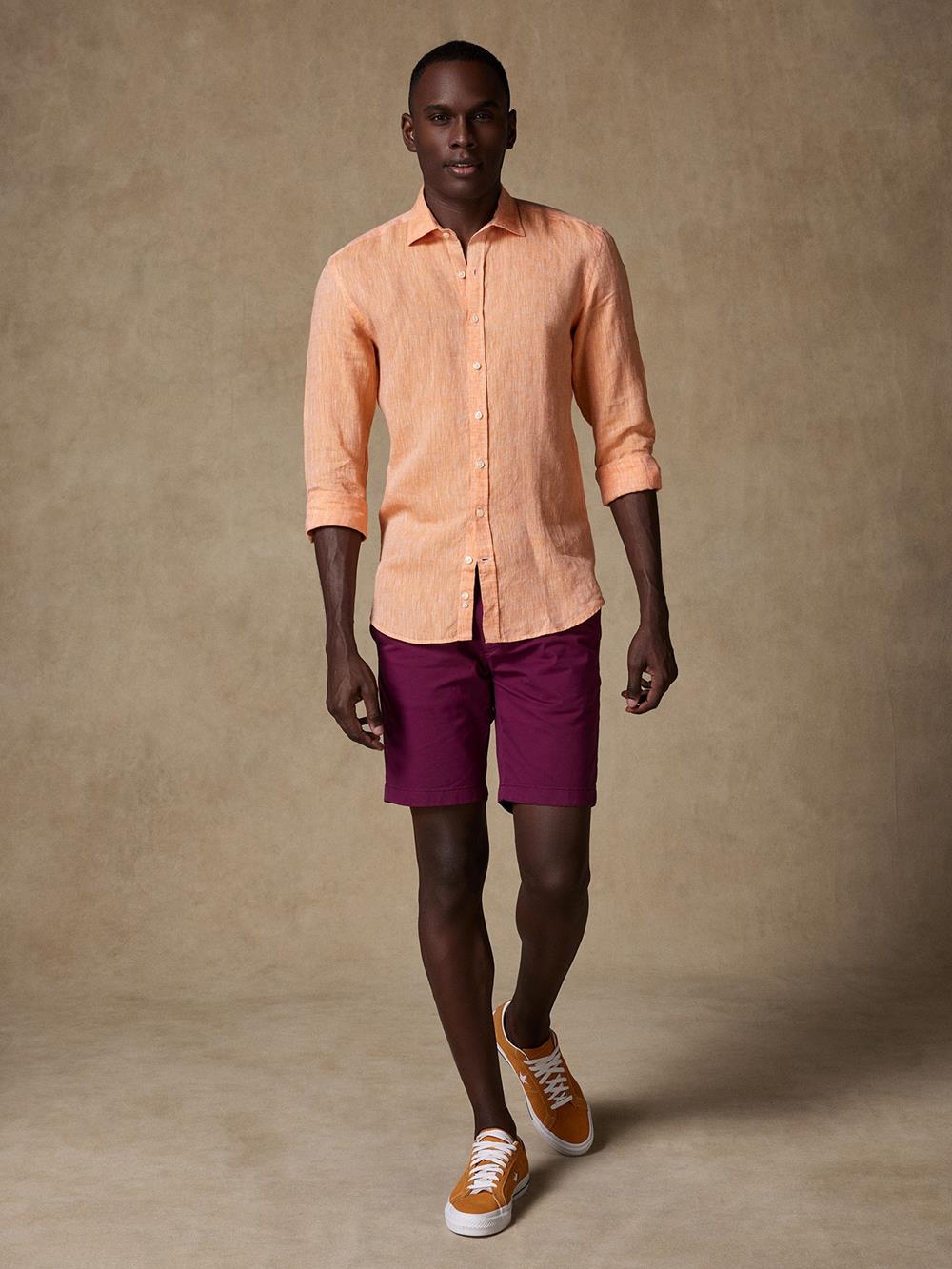 Cody slim-fit overhemd van oranje linnen