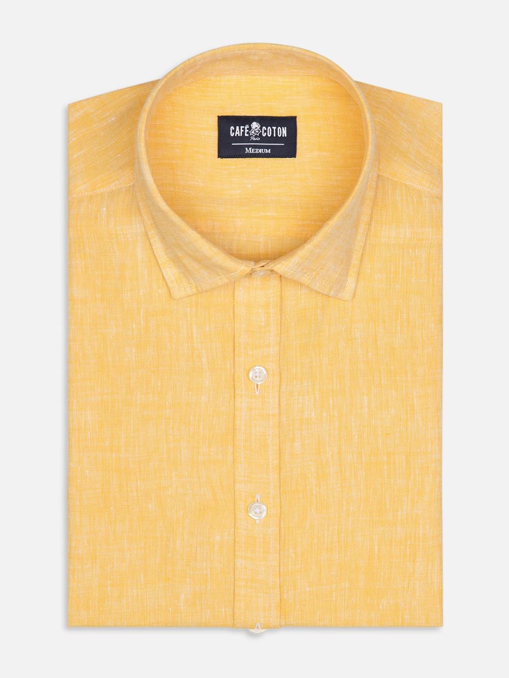 Cody Tailliertes Hemd aus gelbem Leinen