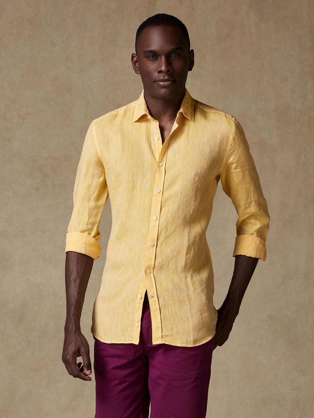 Cody Slim-fit overhemd van geel linnen