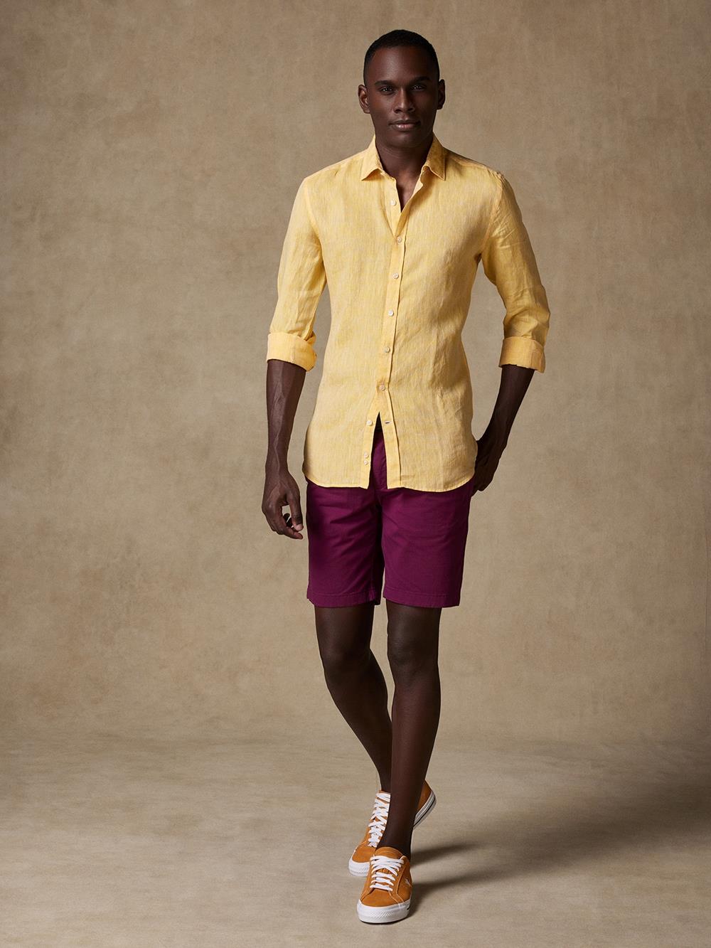 Cody slim fit shirt in yellow linen