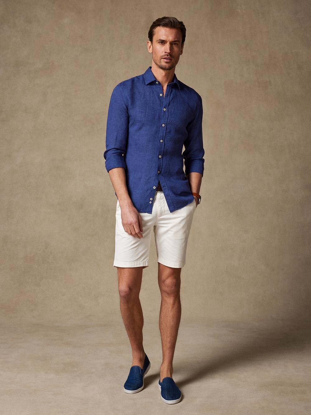 Cody slim-fit overhemd in marine linnen