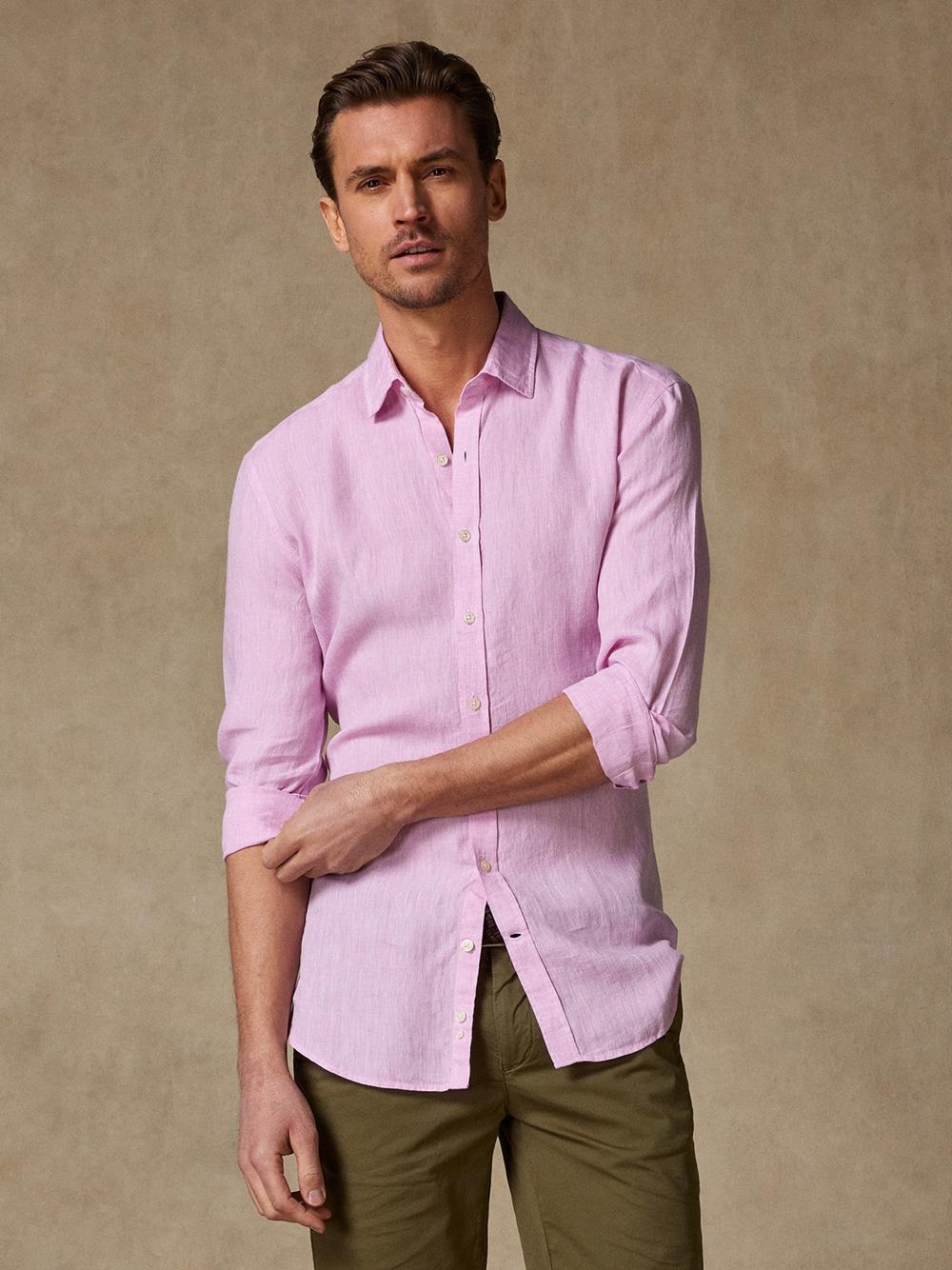 Cody slim-fit overhemd van roze linnen