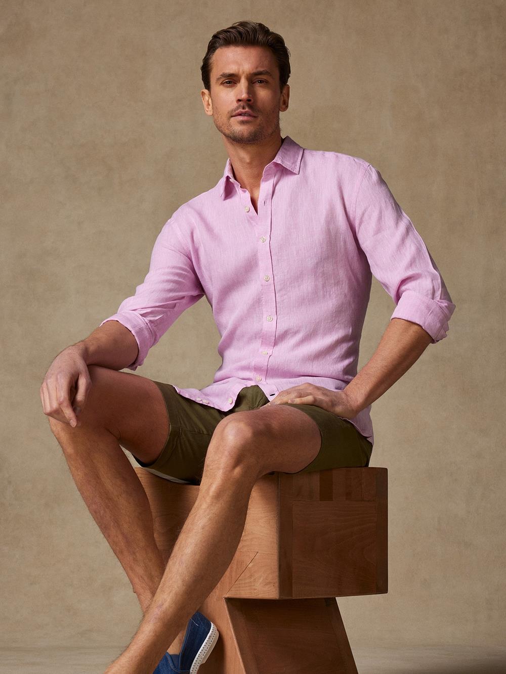 Cody Tailliertes Hemd aus rosa Leinen