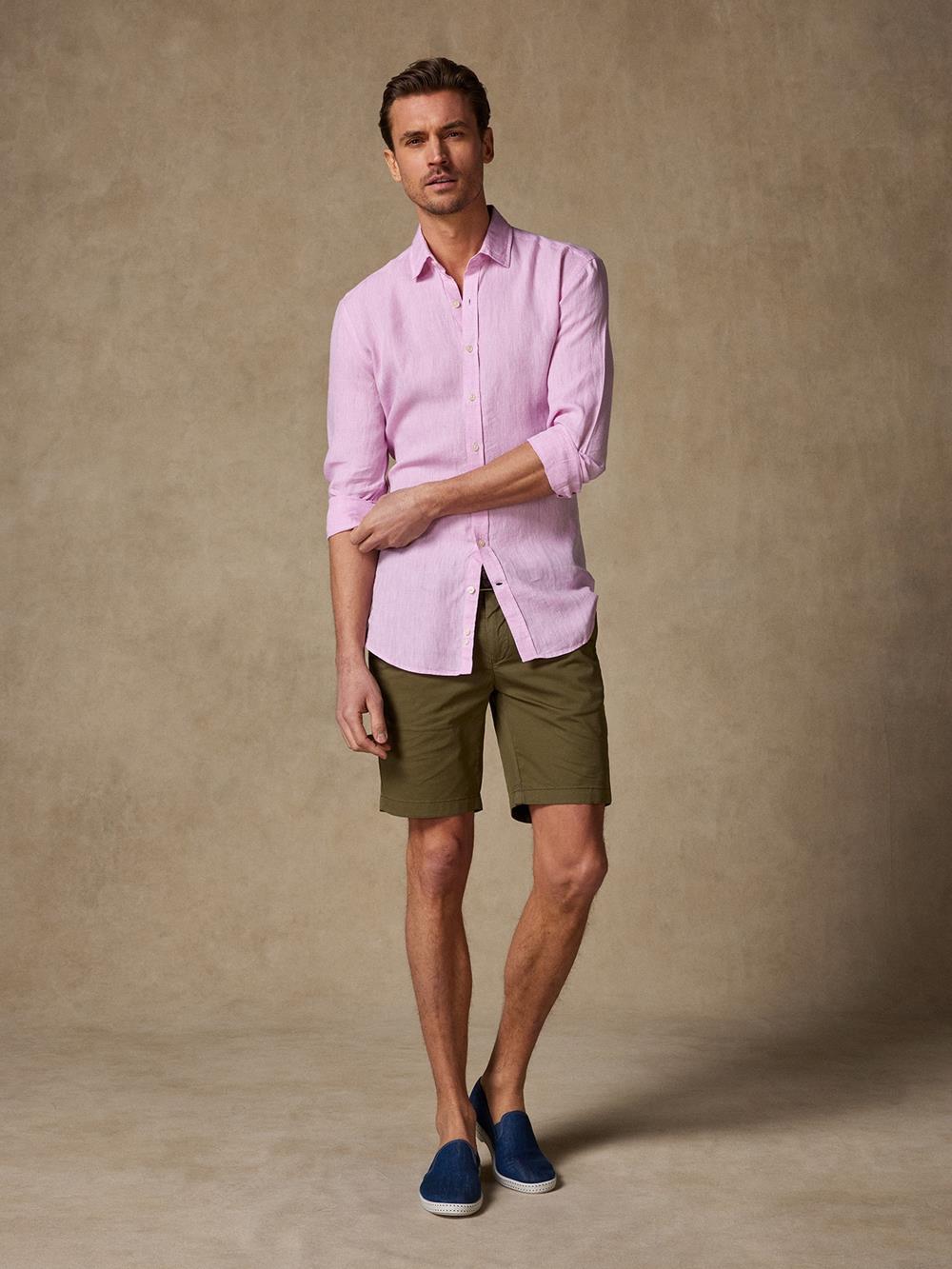Cody slim-fit overhemd van roze linnen