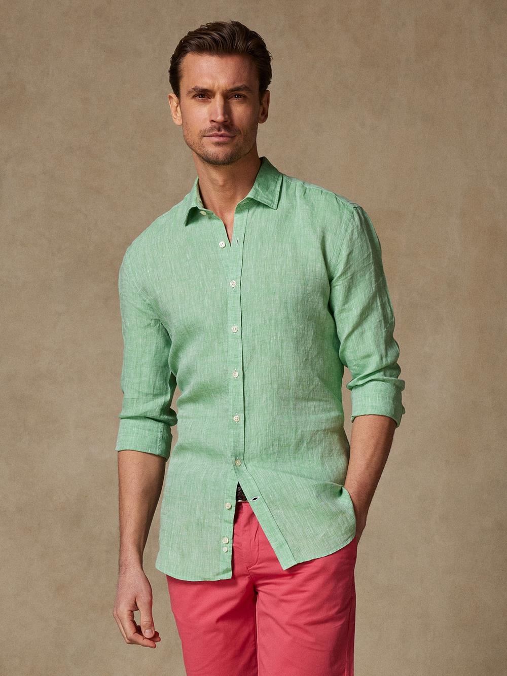 Cody slim fit shirt in green linen - Green - Linen - Male