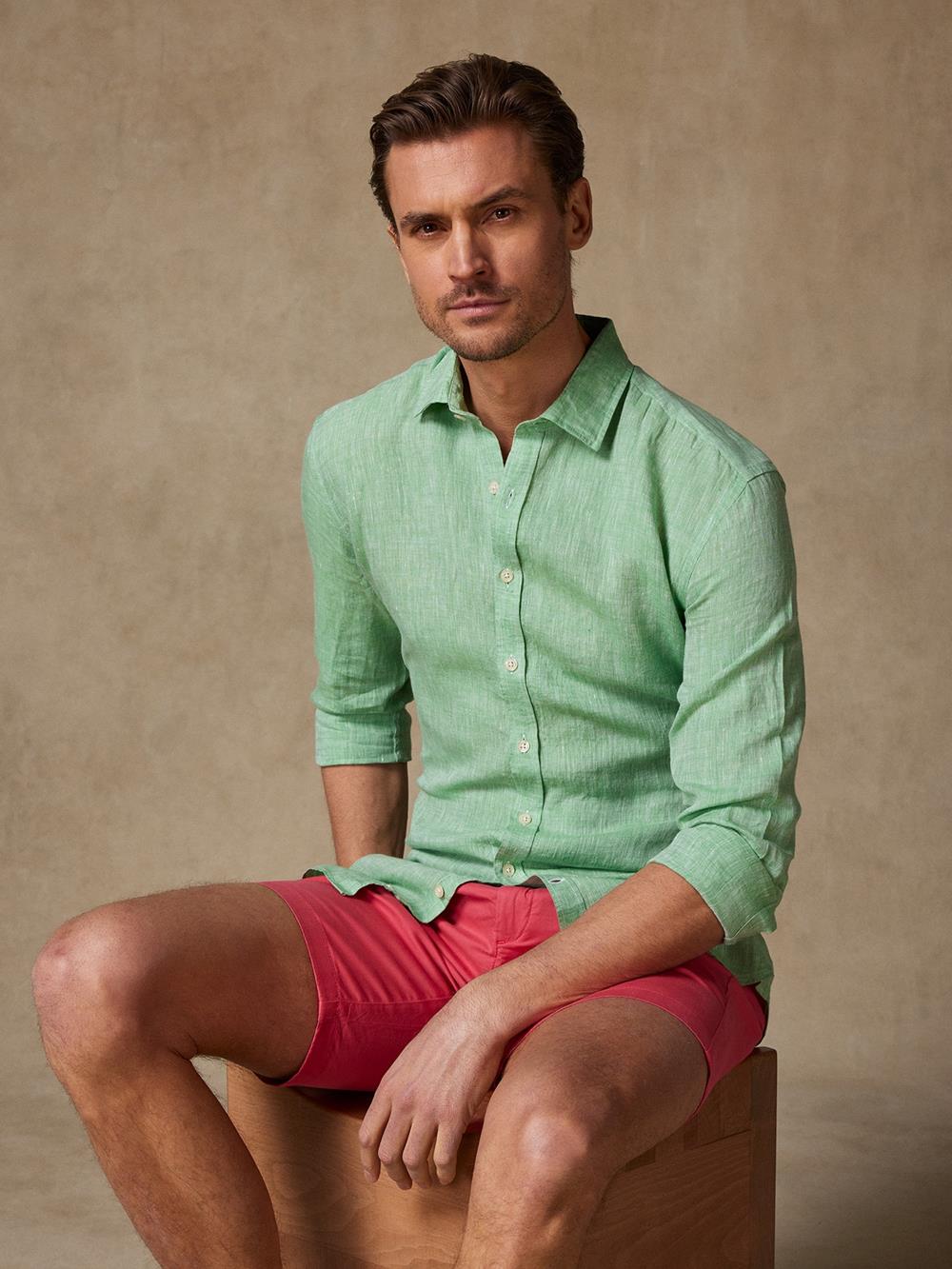 Cody slim-fit overhemd van groen linnen 