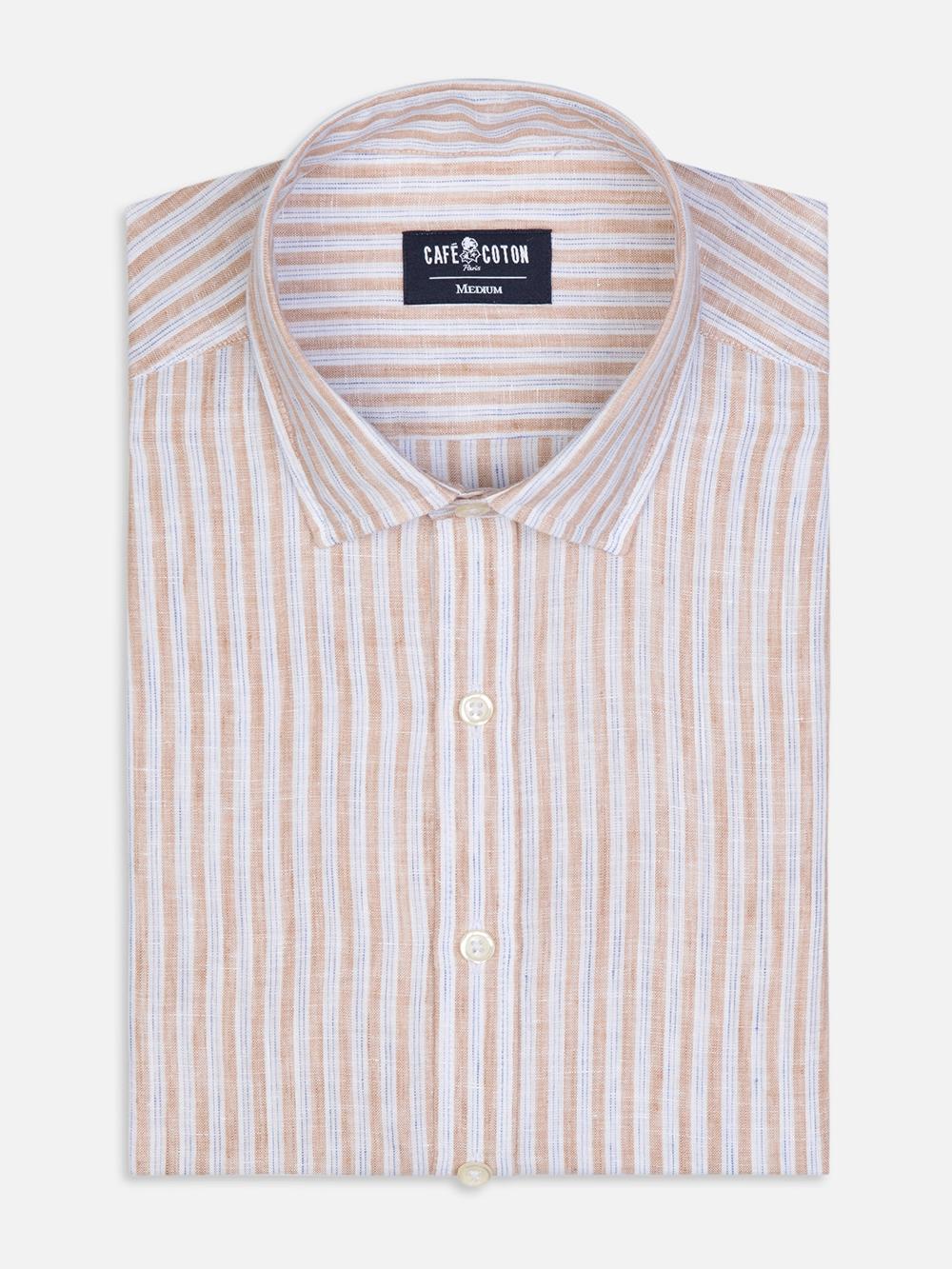 Glen linen slim fit shirt in sand stripes