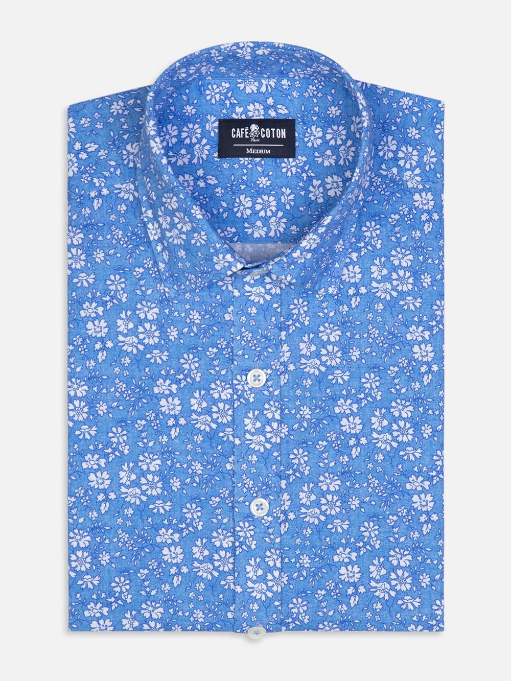 Camisa entallada Glen de lino con estampado floral