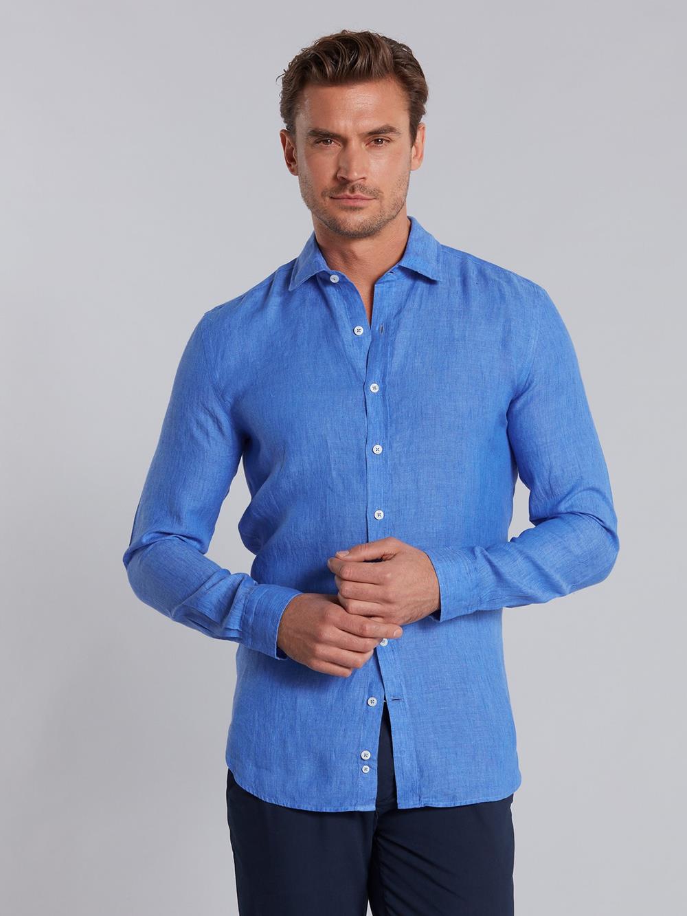 Blue linen slim fit shirt 