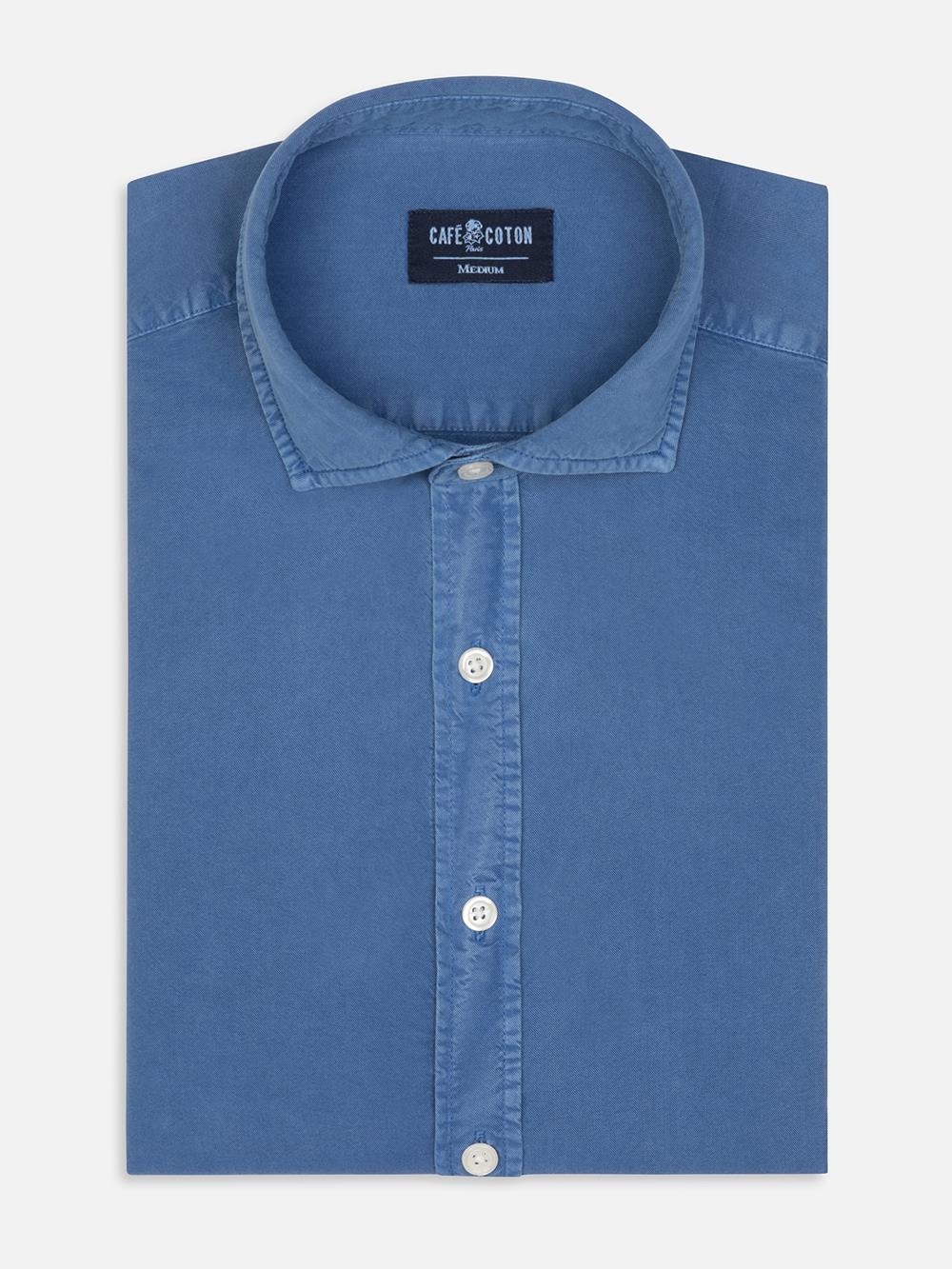 Tailliertes Hemd Lio aus blau gewaschener Gabardine