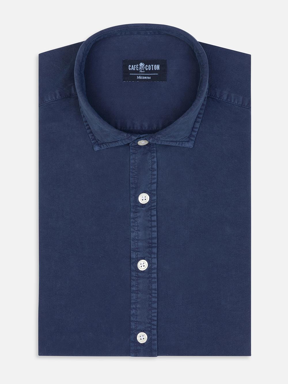 Camicia slim fit Lio in gabardina lavata blu