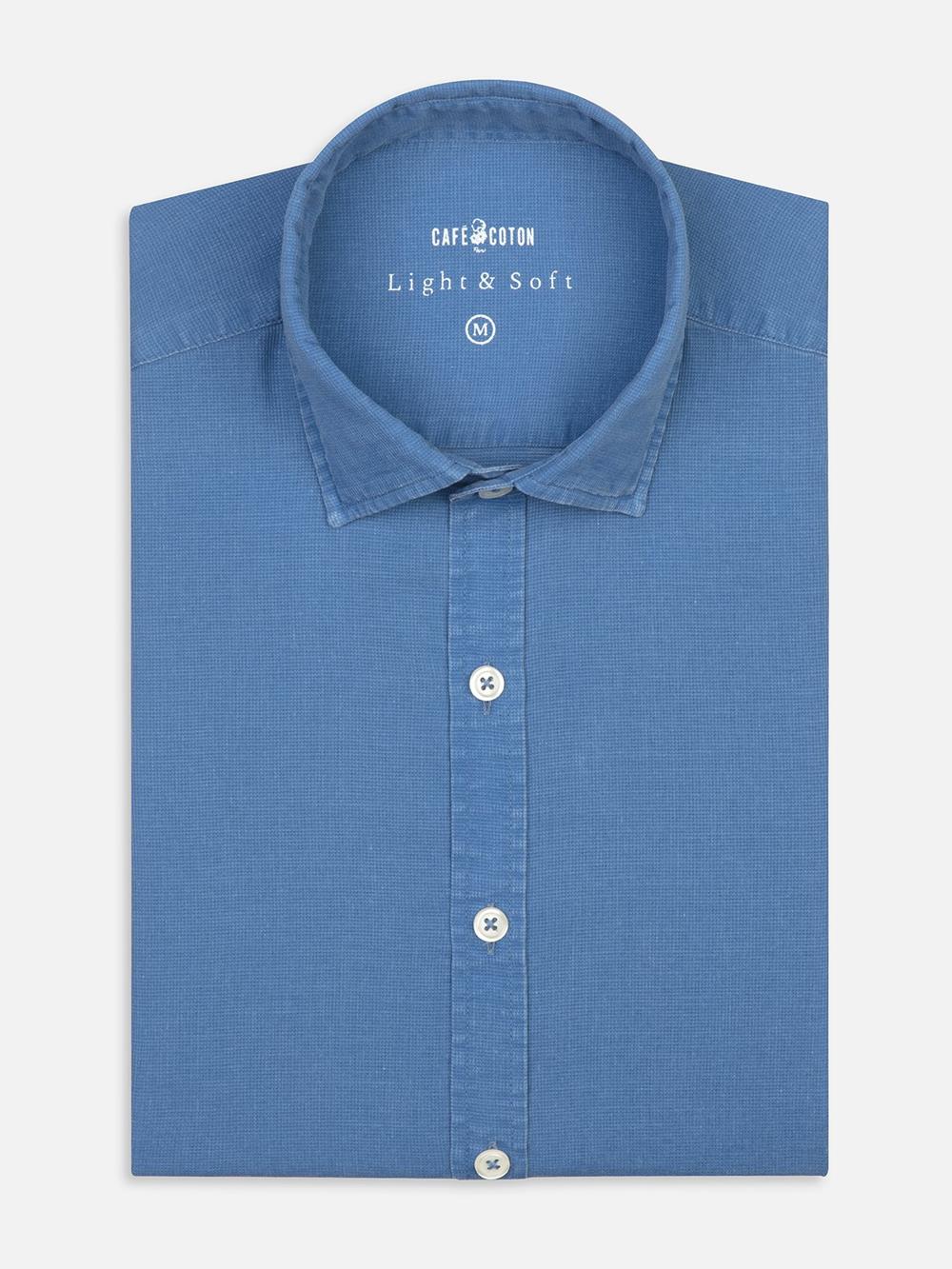 Blue piqué slim fit shirt 