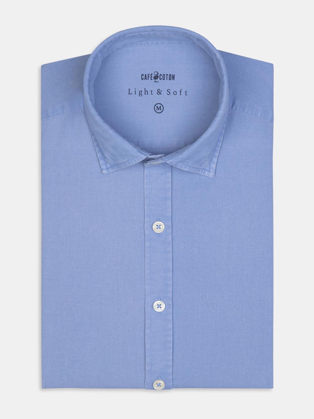 Blue slim fit shirt in washed pique