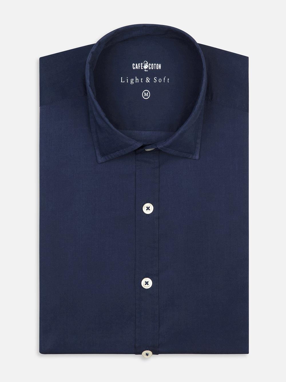 Navy cotton voile slim fit shirt