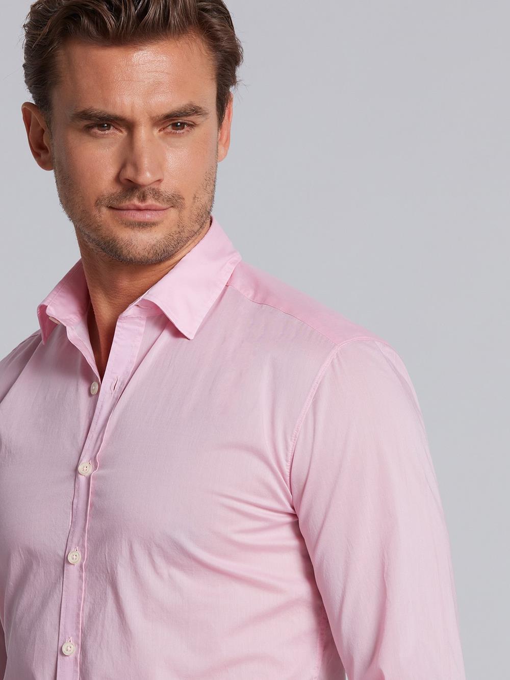 Pink cotton voile slim fit shirt