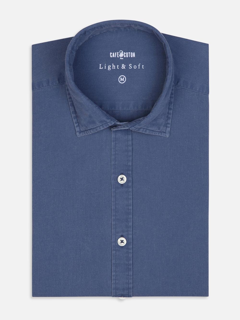 Marineblaues Hemd aus gewaschenem Piqué