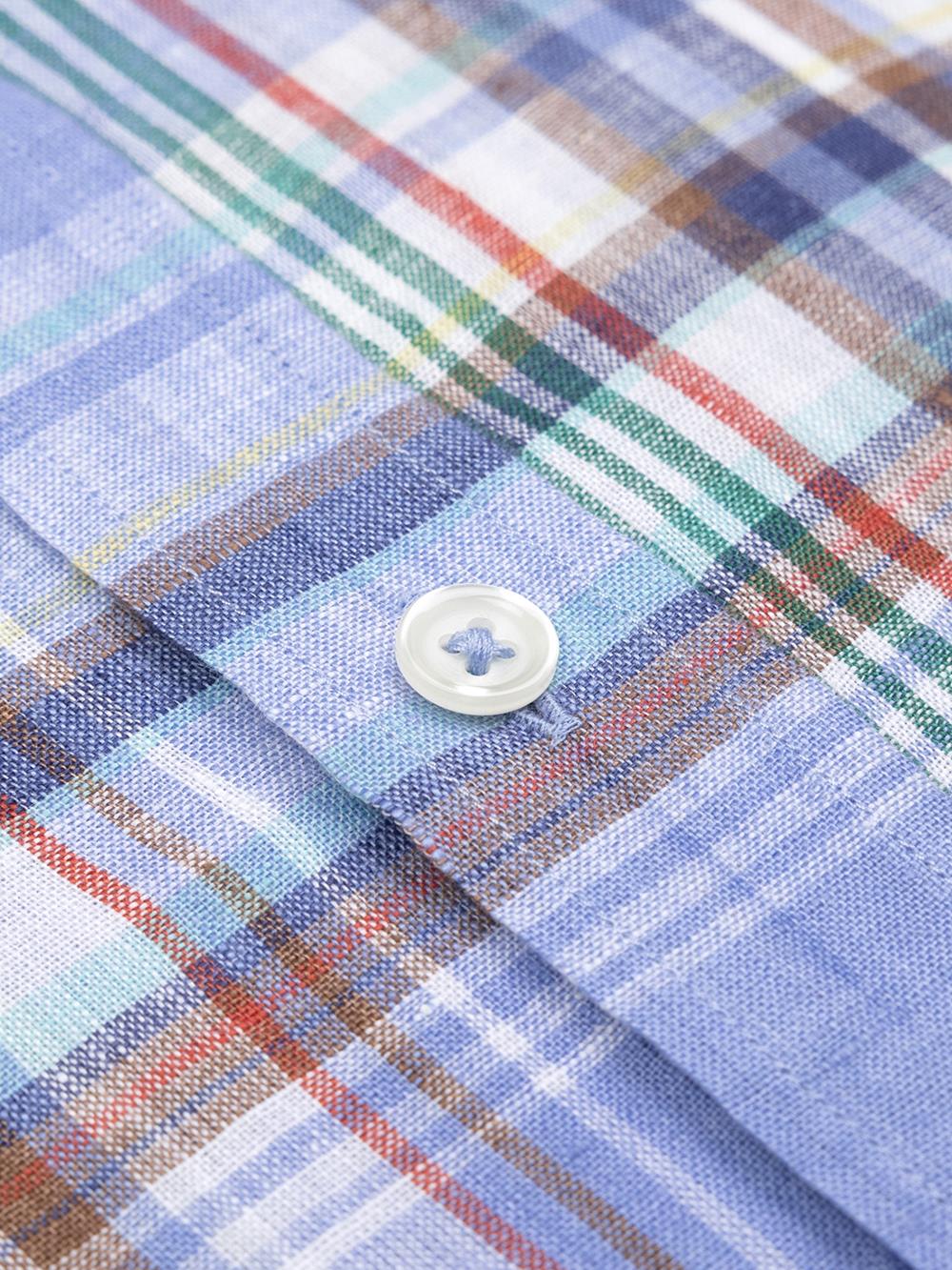 Paddy shirt in sky linen with tartan print