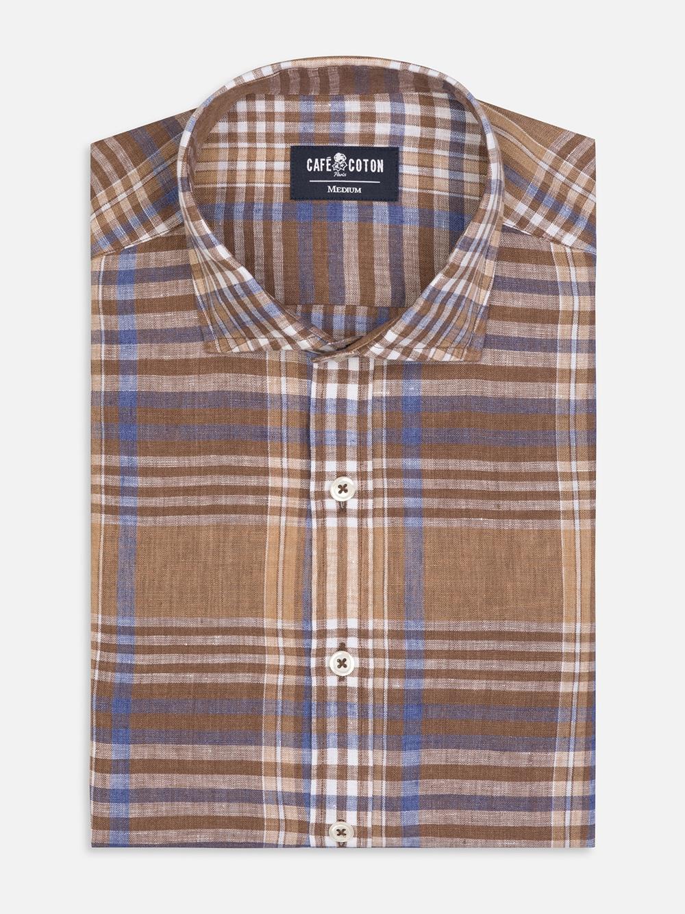 Percy shirt in linnen met ruitmotief