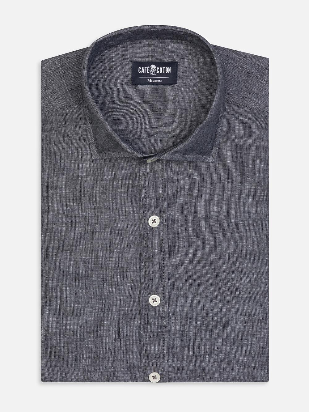 Olaf charcoal linen slim fit shirt 