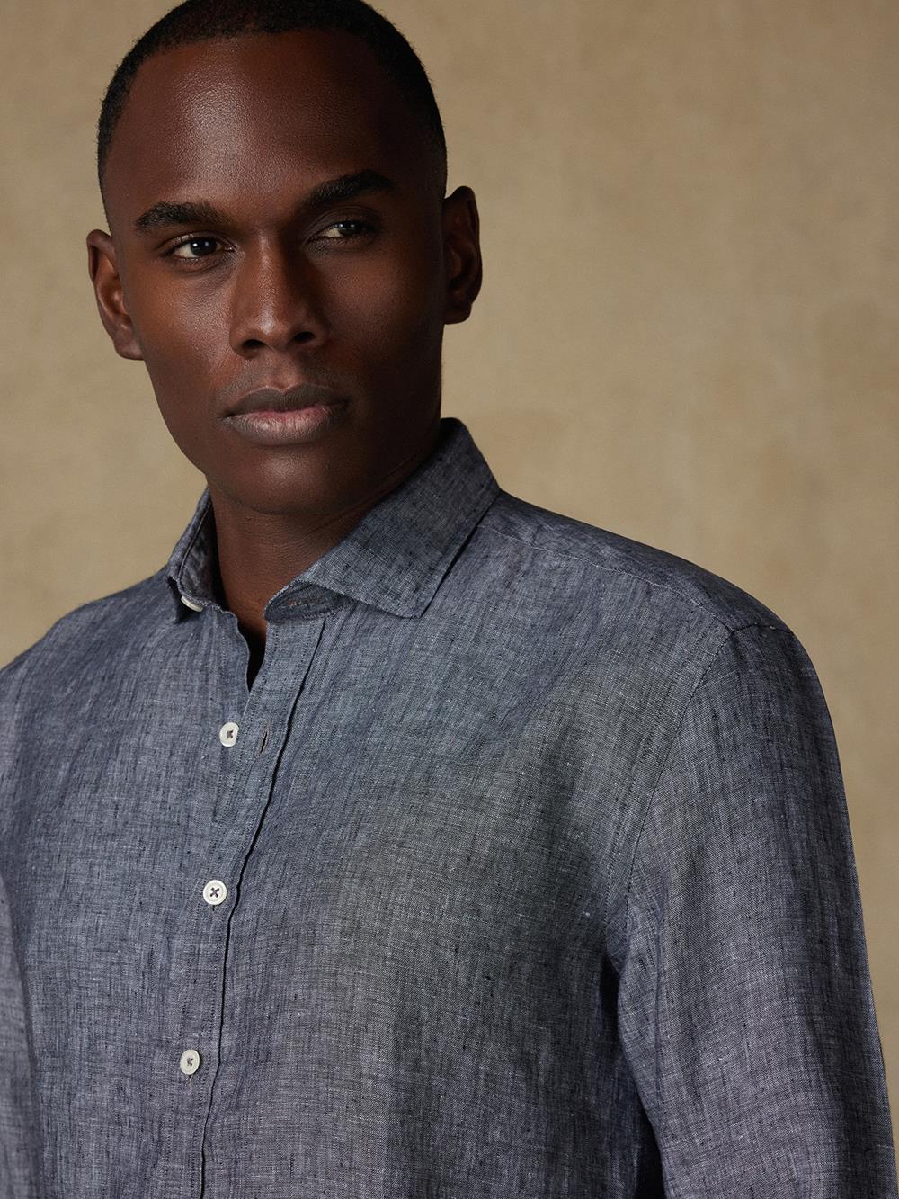 Olaf charcoal linen slim fit shirt 