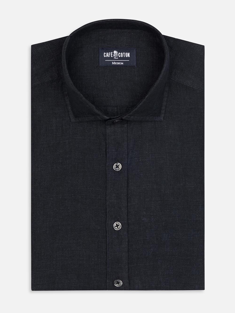 Olaf black linen slim fit shirt