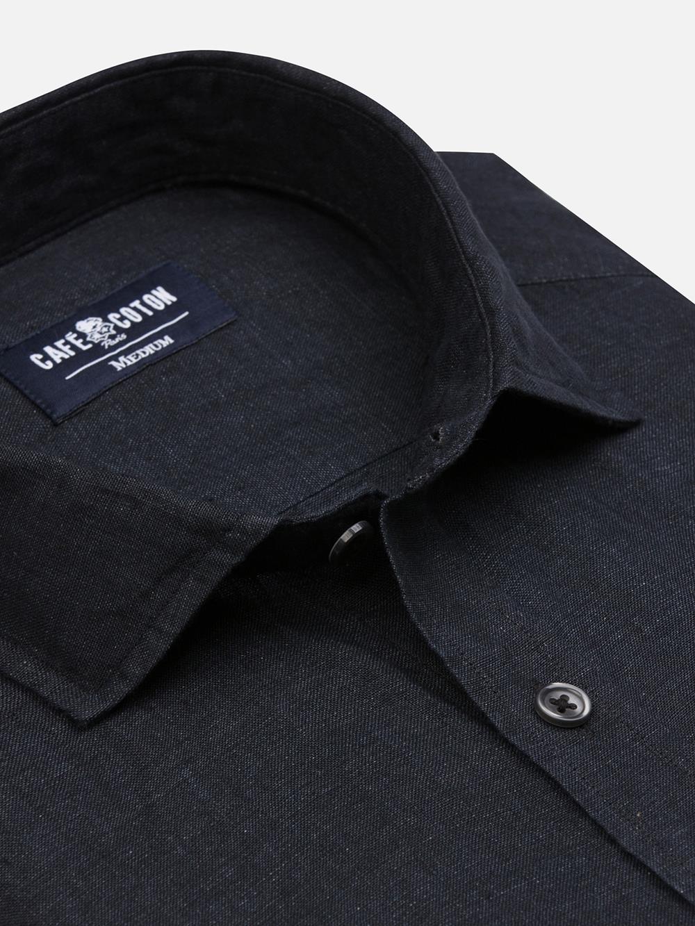 Olaf black linen slim fit shirt