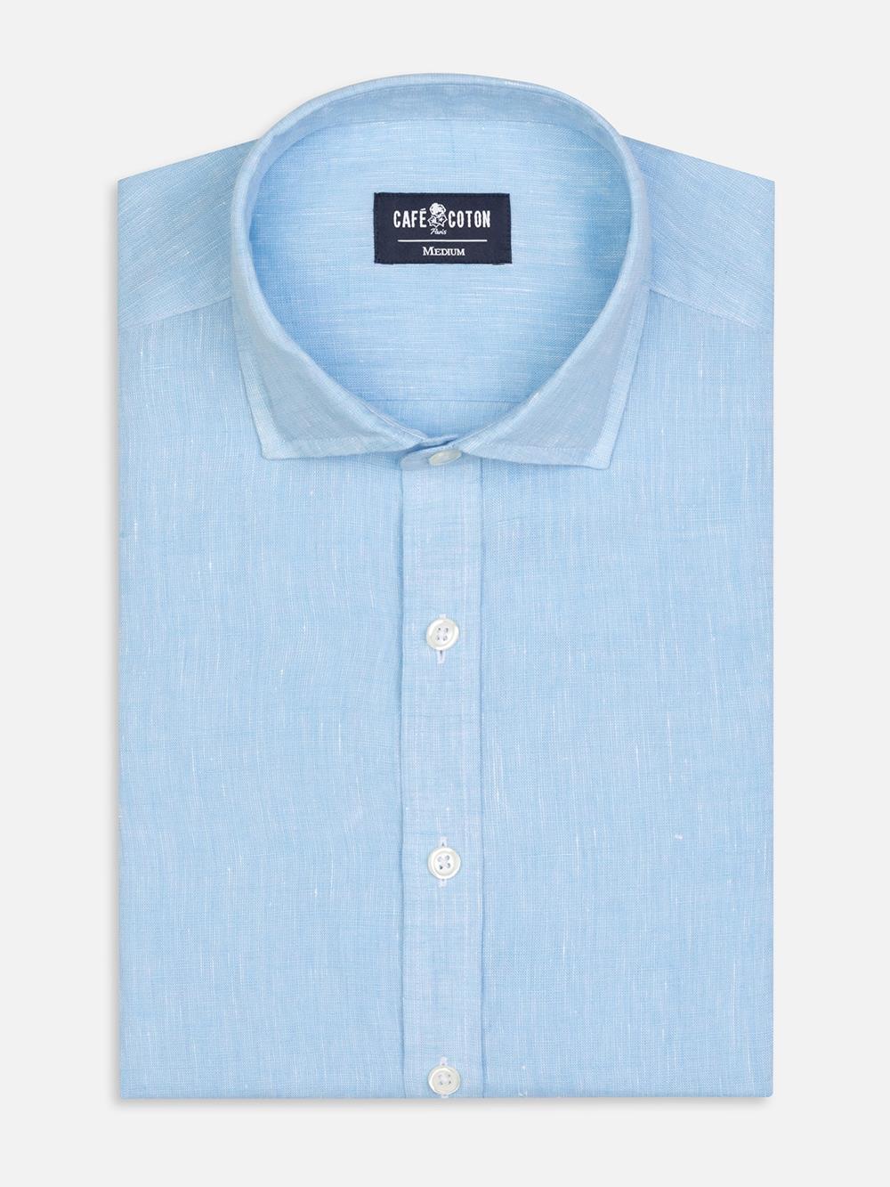 Olaf turquoise linen slim fit shirt 