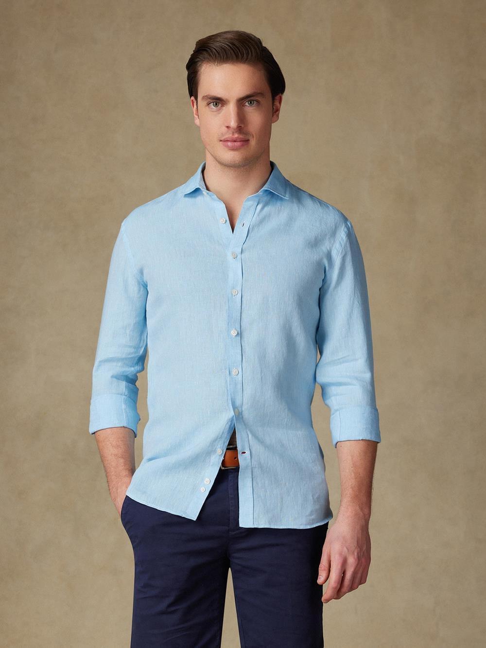 Chemise cintrée Olaf en lin turquoise