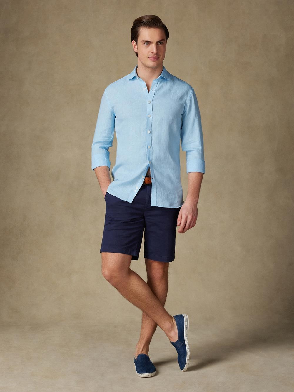 Olaf turquoise linen slim fit shirt 