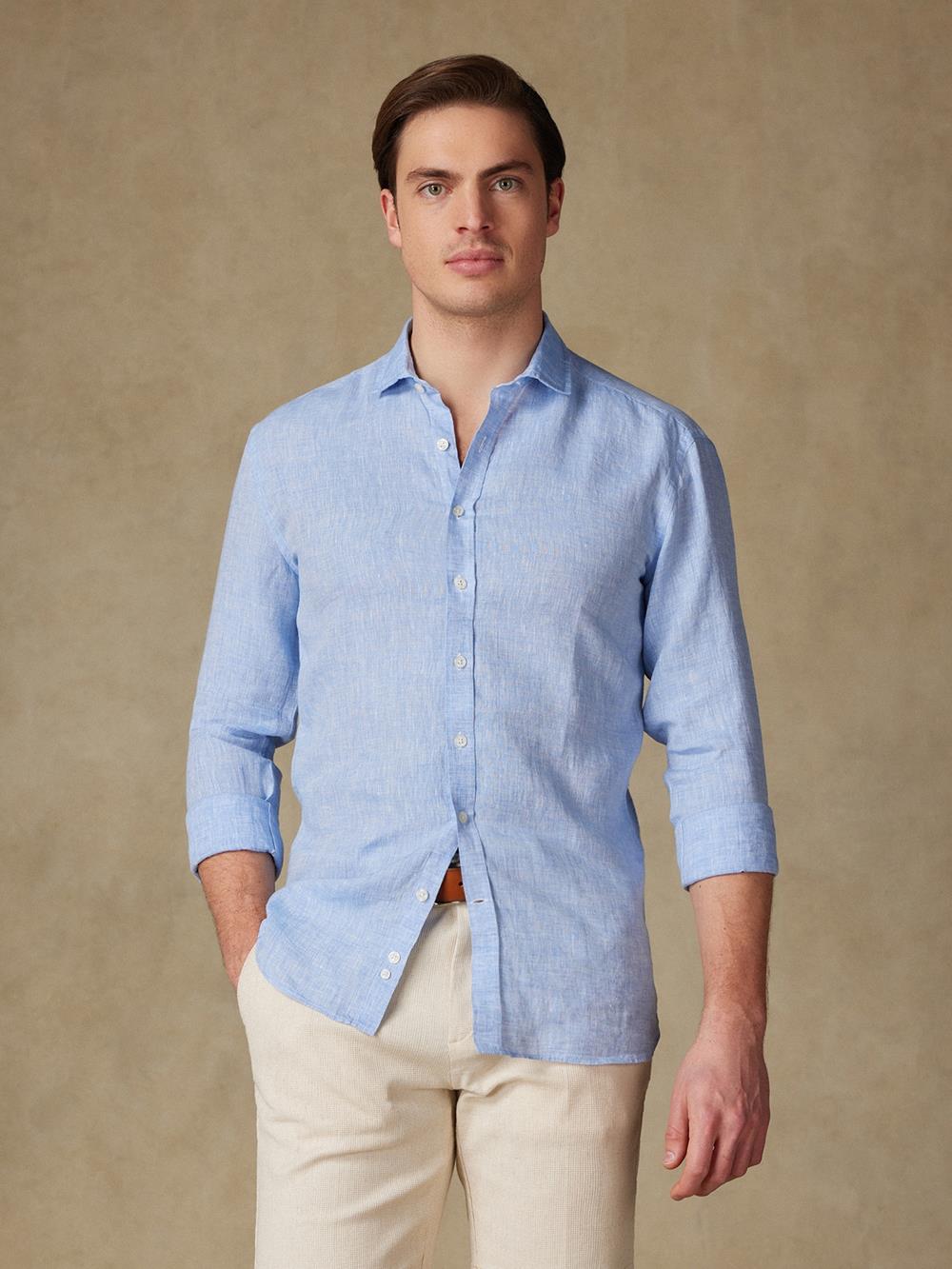 Camicia slim fit slim fit Olaf in lino cielo