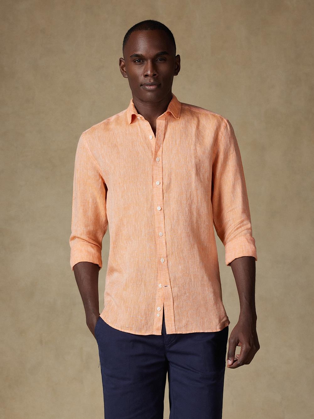 Camisa slim fit Olaf en lino naranja