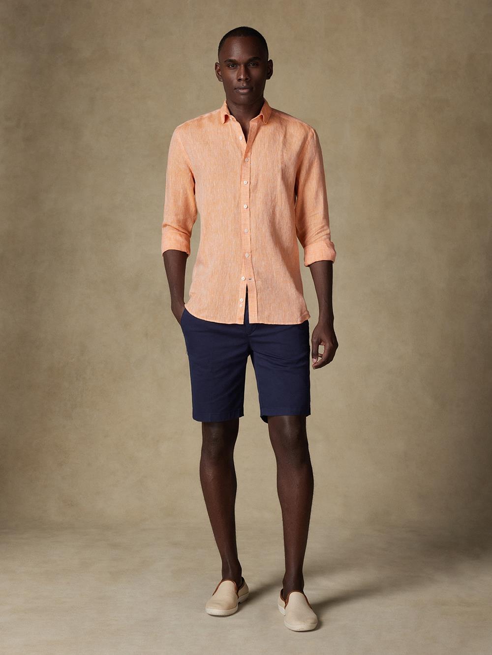 Camisa slim fit Olaf en lino naranja