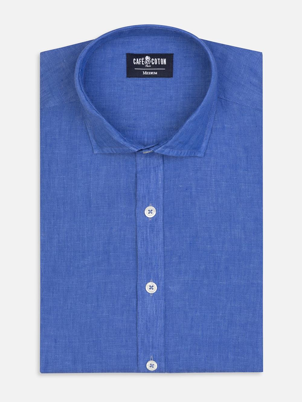 Camisa slim fit Olaf en lino azul