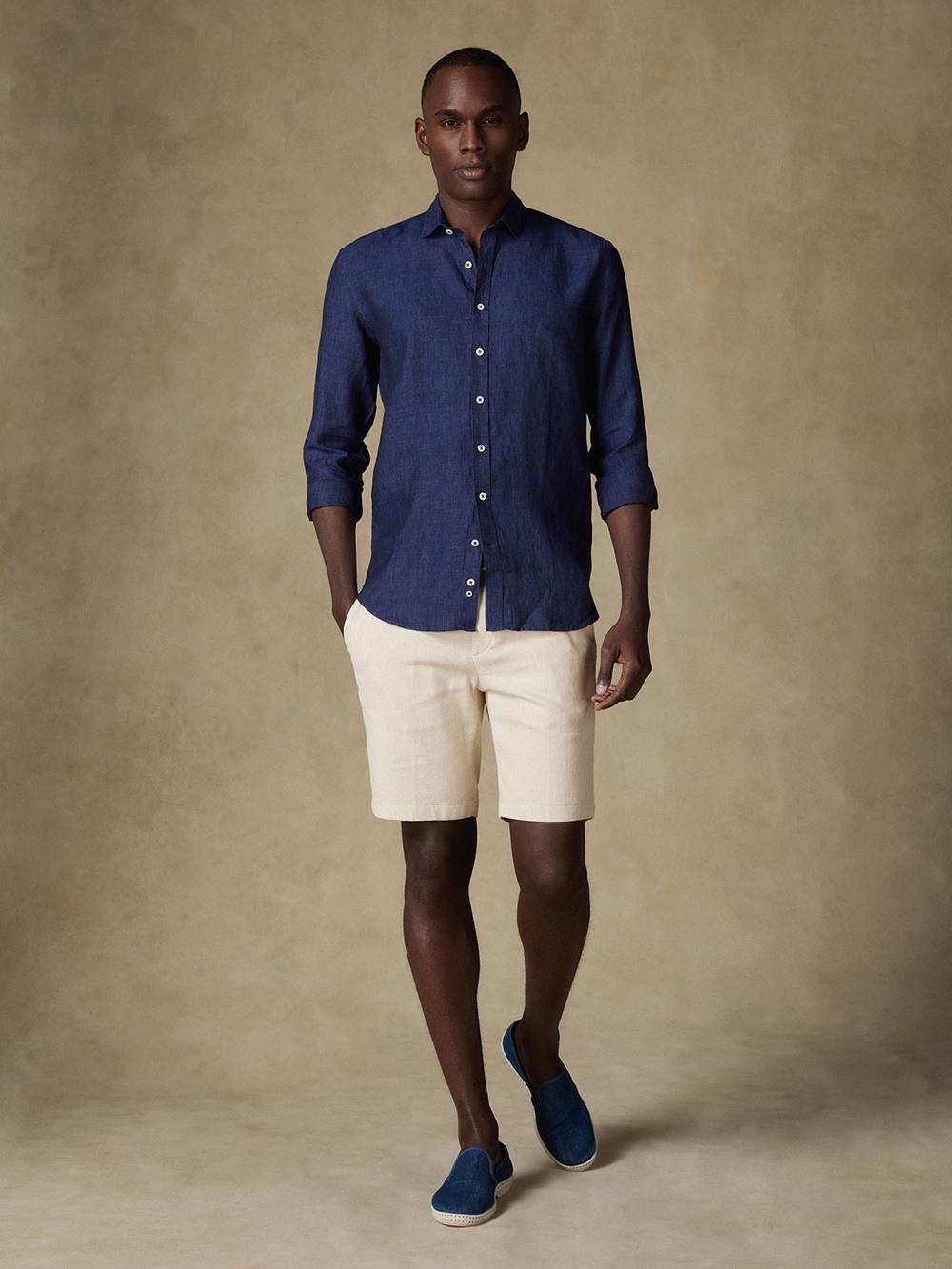 Olaf navy linen slim fit shirt