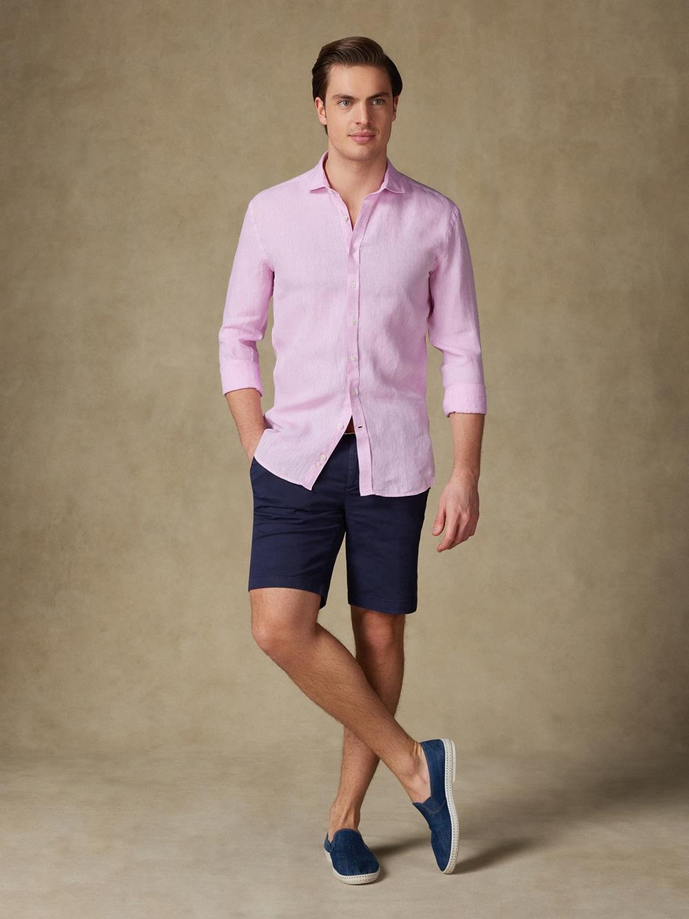 Olaf pink linen slim fit shirt