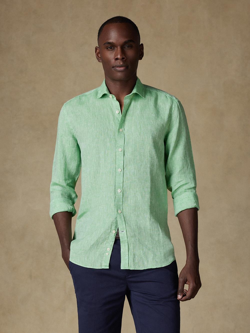 Camisa slim fit Olaf en lino verde