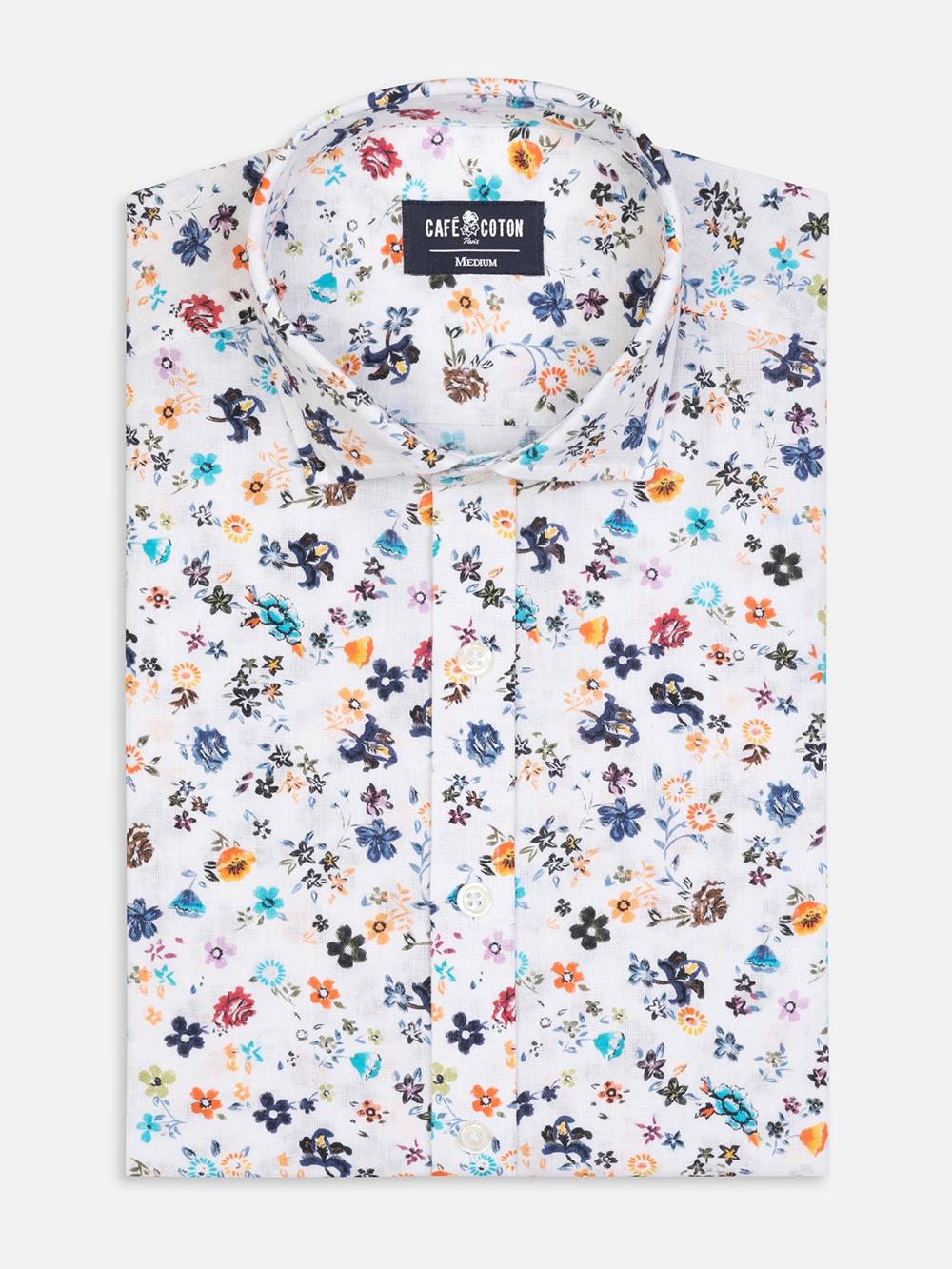 Chemise cintrée Sean en lin à motif floral 